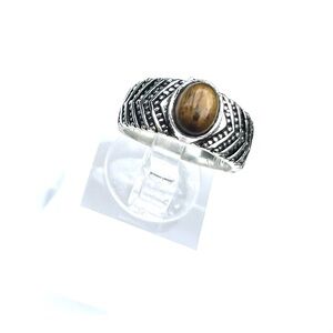 Tiger’s Eye Silver Plated Ring • Boho Vintage Style • Size 5.5/6
